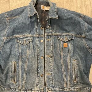 VINTAGE Carhartt Men's Light Blue Denim TruckerJacket JB0998 Blanket lined